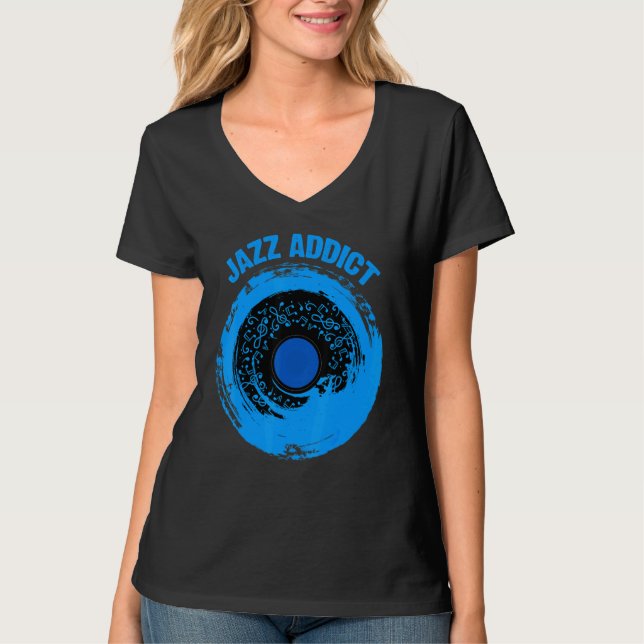 T-shirt Jazz Saxophone Music Sheet Notes Bleues tons Jazz (Devant)