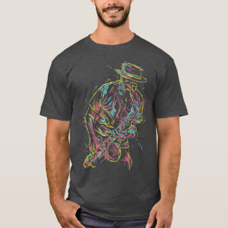 T-shirt Jazz Saxophone Player Colorful Abstrait Art Sax
