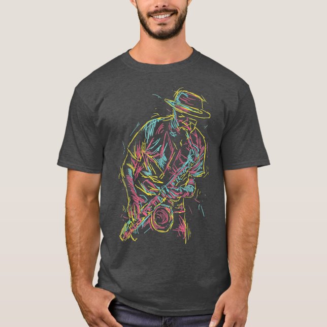 T-shirt Jazz Saxophone Player Colorful Abstrait Art Sax (Devant)