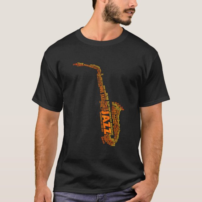 T-shirt Jazz Word Of Saxophone (Devant)