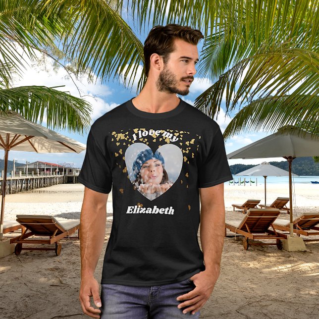 T-shirt Je aime ma petite amie photo nom de coeur (Créateur téléchargé)