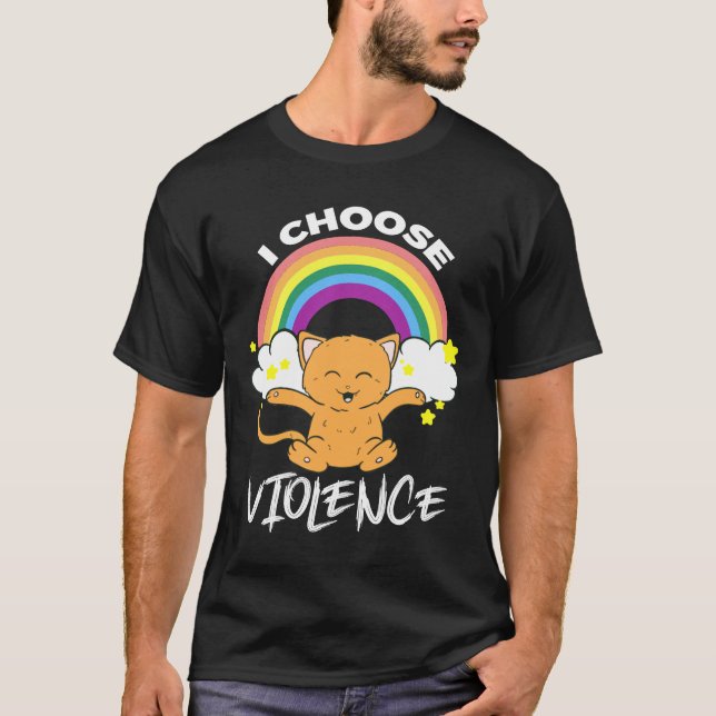 T-shirt Je Choisis Violence Cute Chat Rainbow Cloud Stars (Devant)