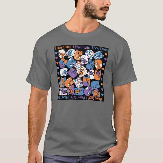 T-shirt Je Coeur Les Chats ! Collage (Devant)