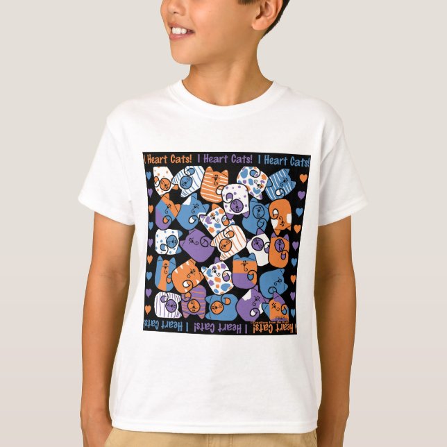 T-shirt Je Coeur Les Chats ! Collage (Devant)
