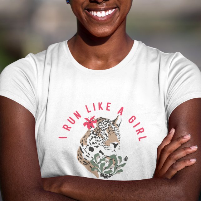 T-shirt Je Cours Comme Une Fille Motivationnelle Léopard R (Créateur téléchargé)