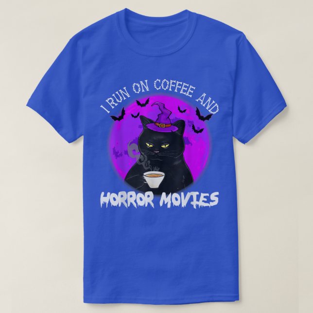 T-shirt Je Cours Sur Des Films De Café Et D'Horreur Hallow (Design devant)