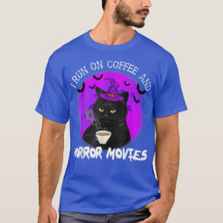 T-shirt Je Cours Sur Des Films De Café Et D'Horreur Hallow