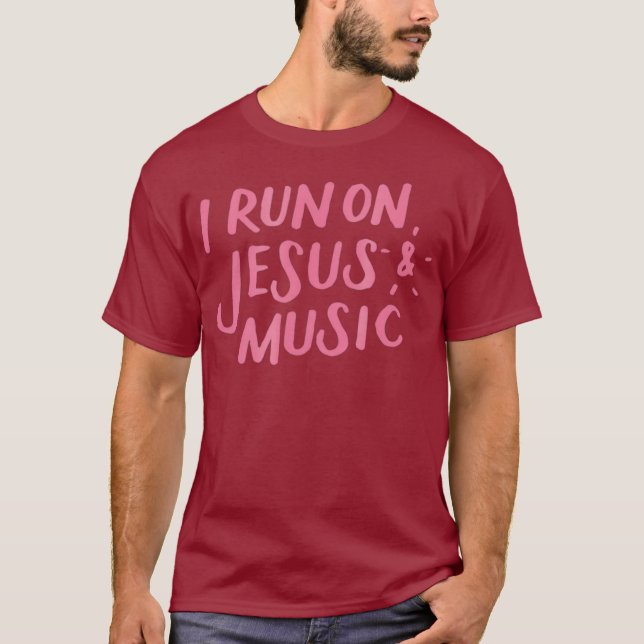 T-shirt Je cours sur Jésus et la musique Tee Drôle chrétie (Devant)