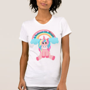 T-shirt Je crois en la citation magique Pink Unicorn Rainb