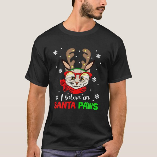T-shirt Je Crois En Père Noël Paws Love Cats Joyeux Noël (Devant)