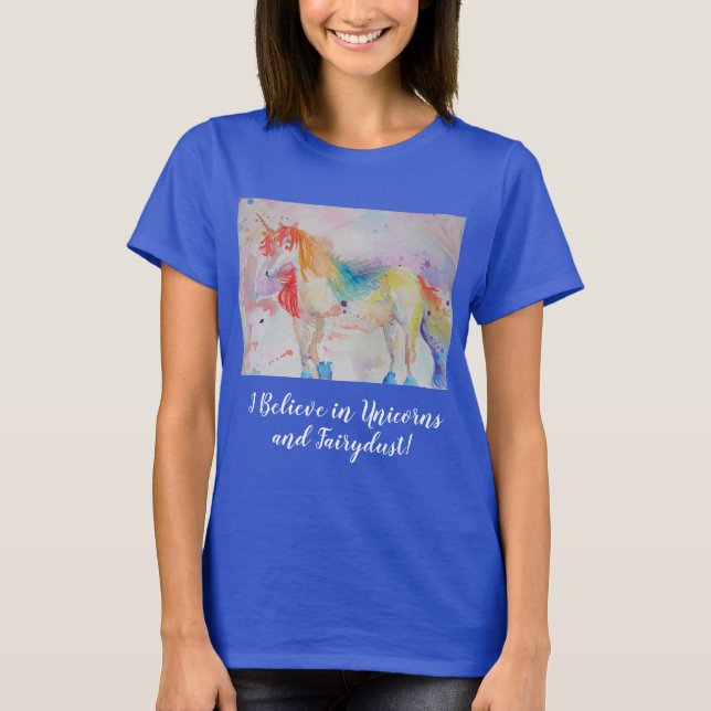 T-shirt Je Crois En Unicorns Femmes Aquarelle T Chemise (Devant)