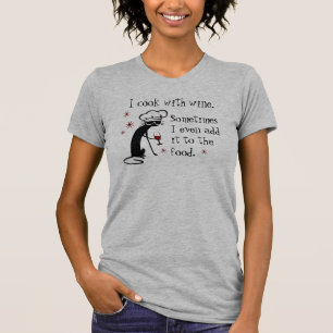 T-shirt Je Cuis avec du vin Citation amusante avec chat