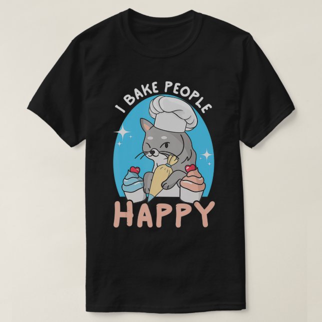 T-shirt Je Cuis Les Gens Heureux Chef Amusant Feline Chat  (Design devant)