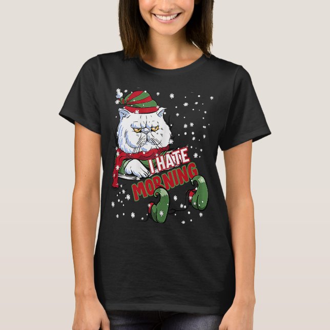 T-shirt Je déteste Chat Matin Kitten Angry Elf Cat Grumpy  (Devant)