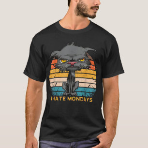 T-shirt Je déteste les lundis Chat Bored Yellow Eyes Retro