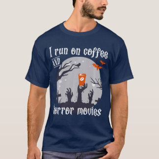 T-shirt Je fonctionne au café et aux films d'horreur Amusa