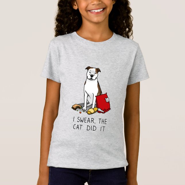 T-Shirt Je jure que le chat l'a fait pit Bull (lt brindle/ (Devant)