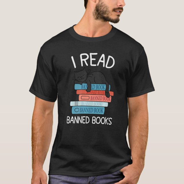 T-shirt Je lis des livres interdits Black Cat Reader Bibli (Devant)
