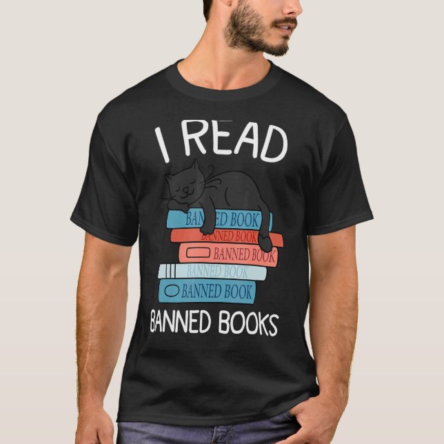 T-shirt Je lis des livres interdits Black Cat Reader Bibli (Devant)