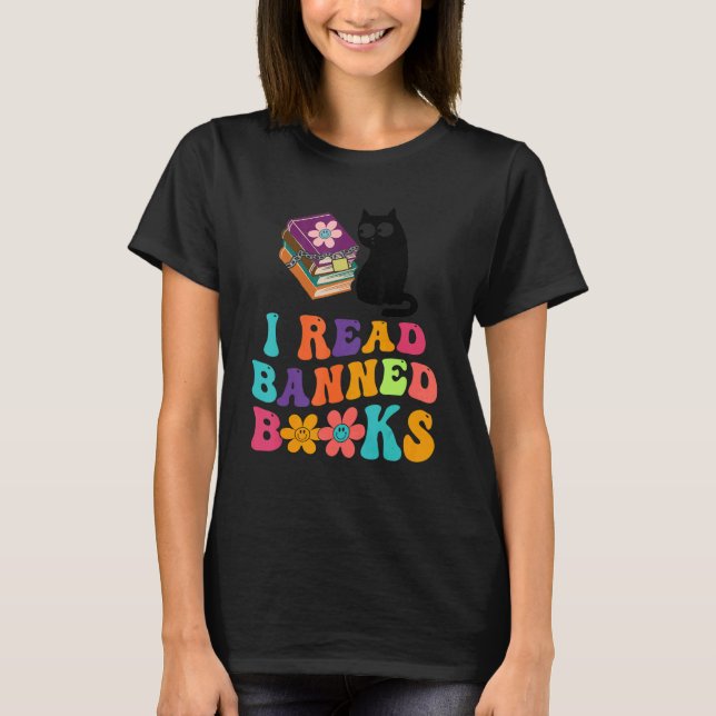 T-shirt Je lis des livres interdits Black Cat Reader Bookw (Devant)