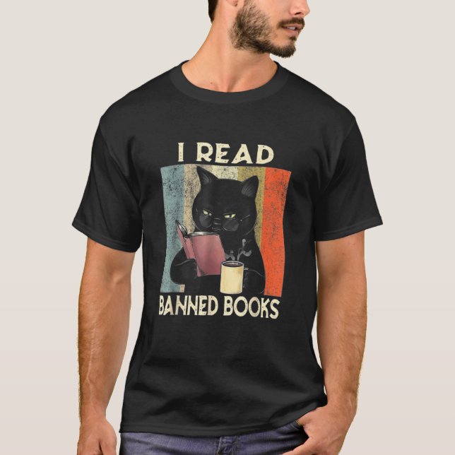 T-shirt Je lis des livres interdits Black Cat Reader Bookw (Devant)