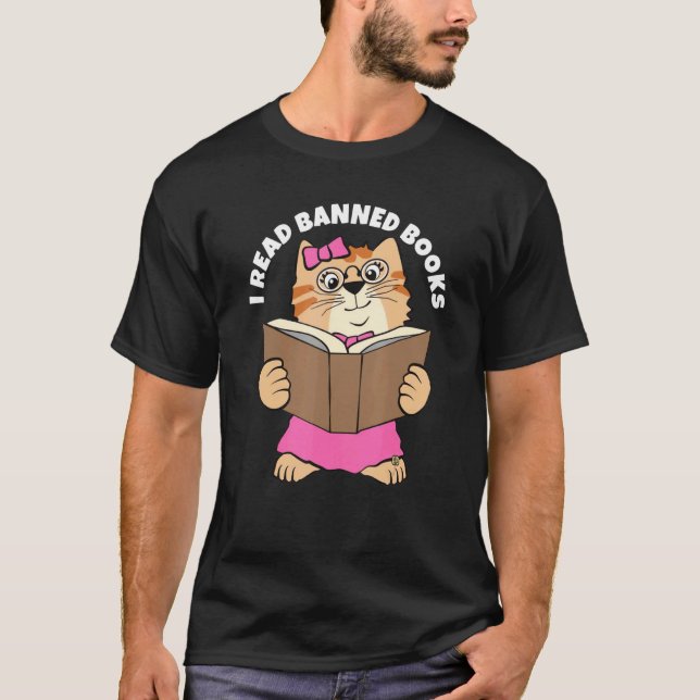 T-shirt Je lis des livres interdits Chat Carré (Devant)