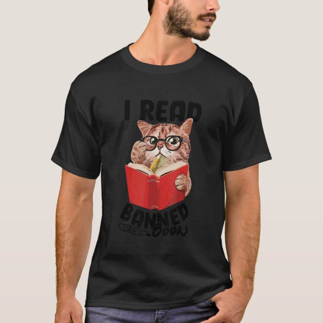 T-shirt Je lis des livres interdits Chat Lectrice Bookworm (Devant)