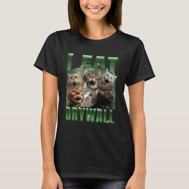 T-shirt Je mange cloison sèche  Mème de chat drôle  DIY (Devant)