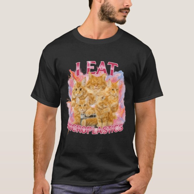 T-shirt Je mange des microplastiques Mème de chat drôle Gr (Devant)