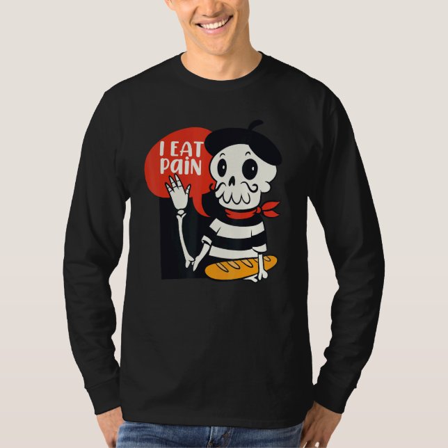 T-shirt Je Mange Douleur Français Squelette Pain Langue Pu (Devant)