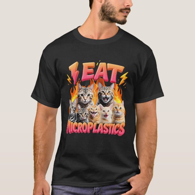 T-shirt Je Mange Microplastiques Funny Chat Mème Bootleg G (Devant)