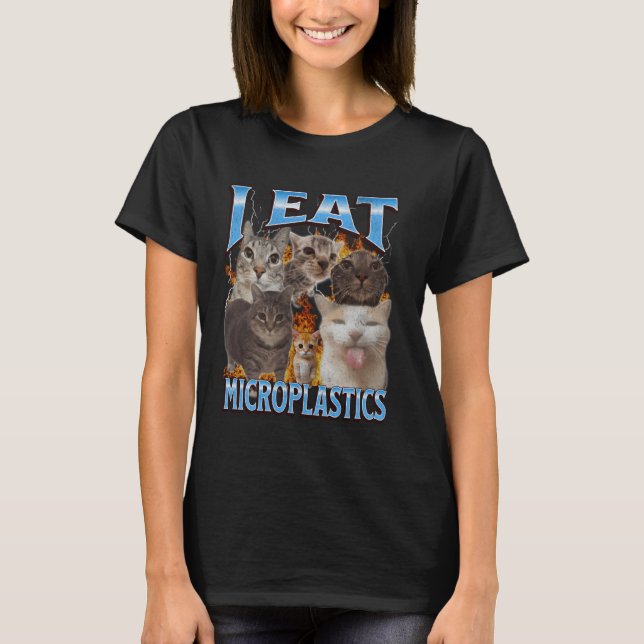 T-shirt Je Mange Microplastiques Funny Chat Mème Bootleg G (Devant)