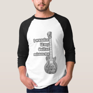 T-shirt Je me demande si ma guitare me manque. Noir et bla