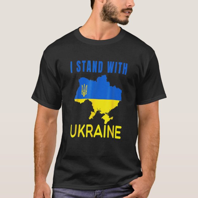 T-shirt Je Me Tiens Avec L'Ukraine Drapeau Emblème Carte P (Devant)