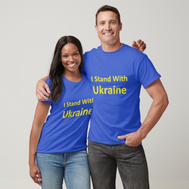 T-shirt Je me tiens avec l'Ukraine Jaune sur bleu (Unisexe)