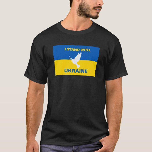 T-shirt Je me tiens avec l'Ukraine Pavillon ukrainien Dove (Devant)