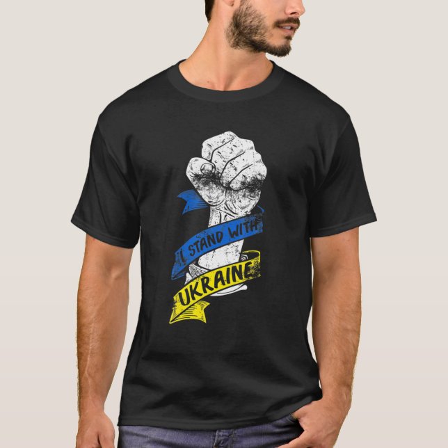 T-shirt Je Me Tiens Avec Ukraine Drapeau Power Ribbon Supp (Devant)