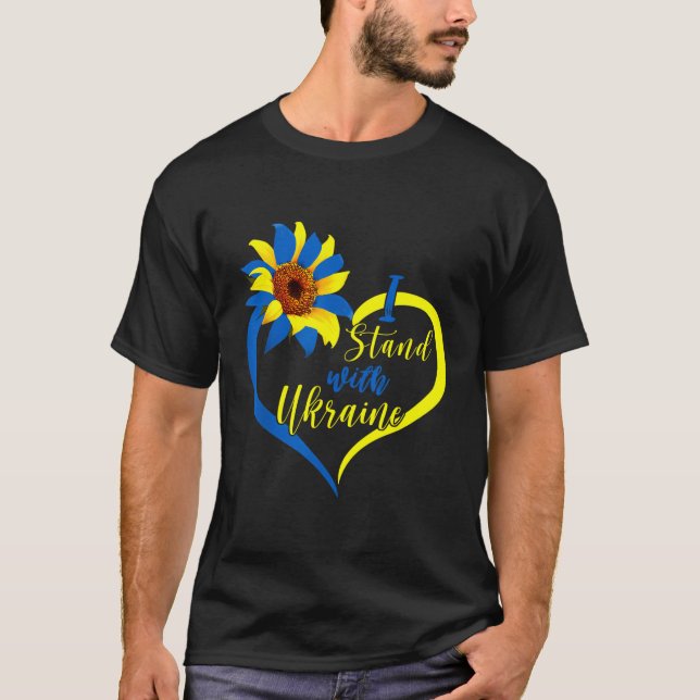 T-shirt Je Me Tient Avec L'Ukraine Coeur Ukraine Tournesol (Devant)