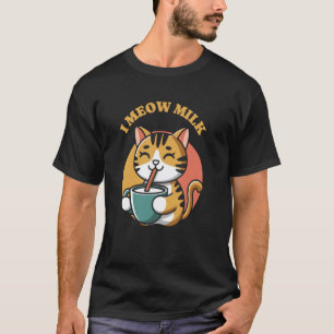 T-shirt Je Miaulement Lait Drôle Chat Boire Rétro