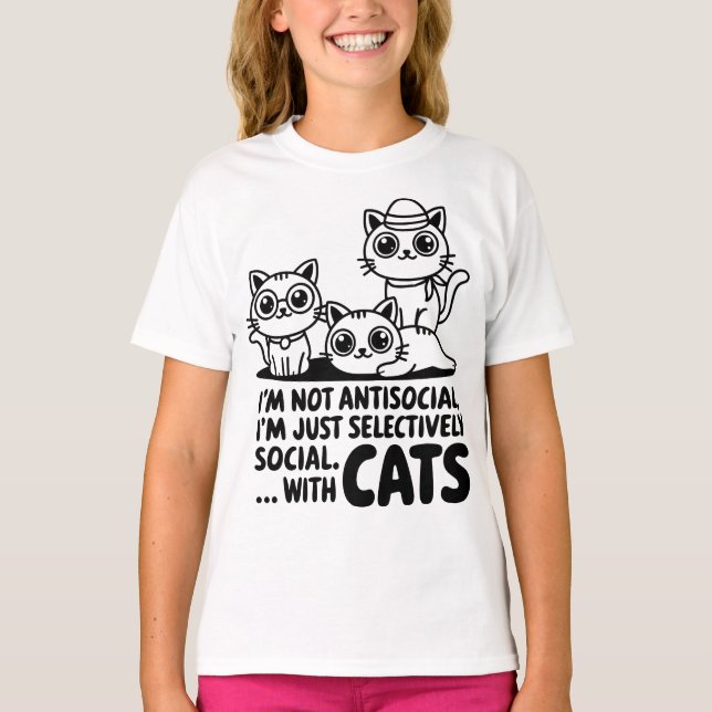 T-shirt Je ne suis pas des chats antisociaux (Devant)