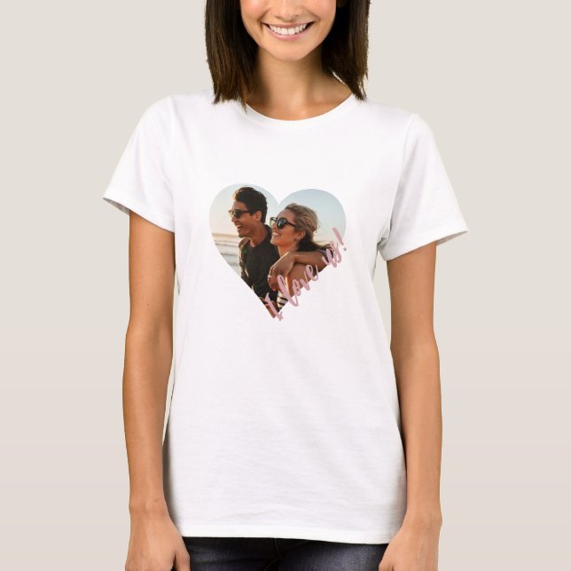 T-shirt Je nous aime Script Heart Photo Rose (Devant)
