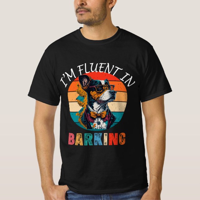 T-shirt Je parle couramment l'aboiement drôle chien père c (Devant)