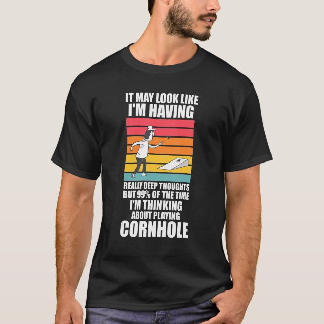 T-shirt Je pense à jouer à Cornhole Cornhole (Devant)