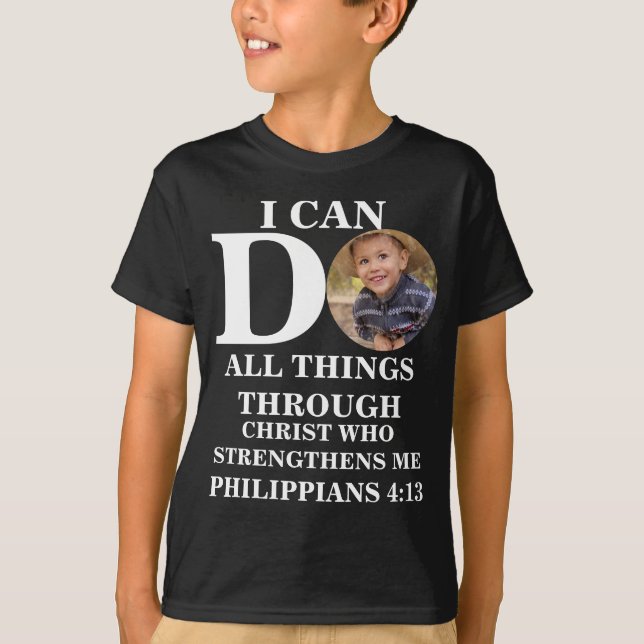 T-shirt Je peux faire tout ce que Christian photo Bible ve (Devant)