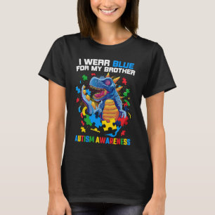 T-shirt Je Porte Bleu Pour Mon Frère Autiste Frère Dinosa