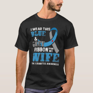 T-shirt Je Porte Ce Ruban Bleu Et Gris Pour Le Diabète A