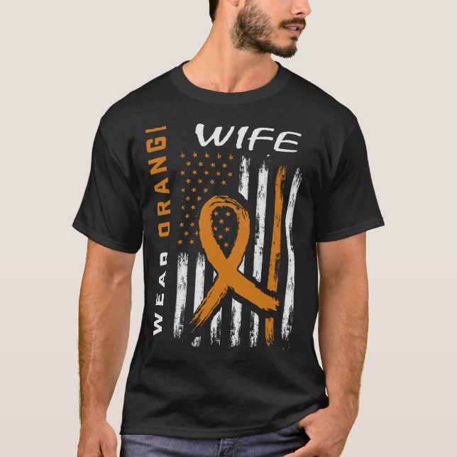T-shirt Je Porte De L'Orange Pour Ma Femme Leucémie Sensib (Devant)