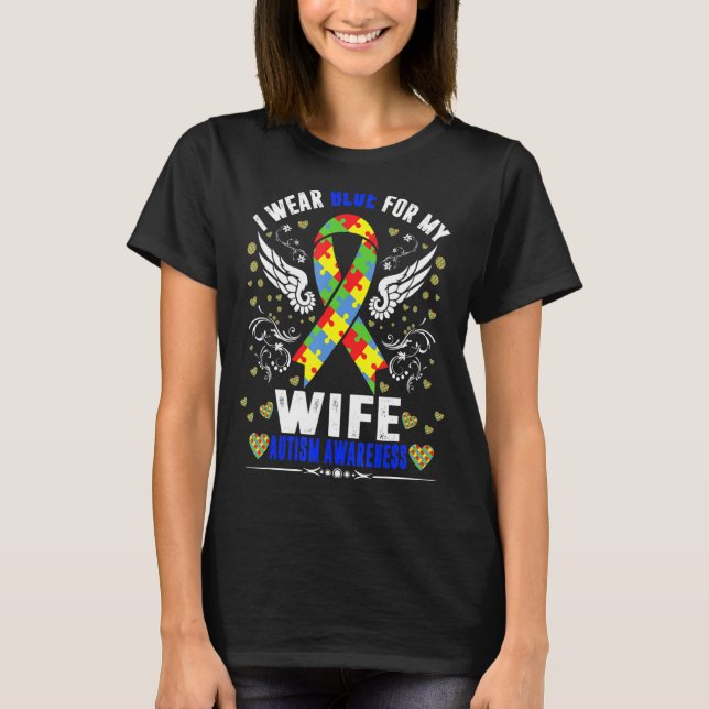 T-shirt Je Porte Du Bleu Pour Ma Femme Boho Rainbow Autism (Devant)