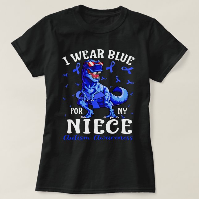 T-shirt Je Porte Du Bleu Pour Mon Dinosaure Sensibilisatio (Design devant)