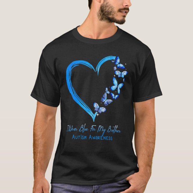T-shirt Je Porte Du Bleu Pour Mon Frère Coeur Papillon Aut (Devant)